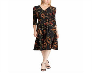 Ralph Lauren Women's Equestrian Print Jersey Dress Black Size 6 Petite