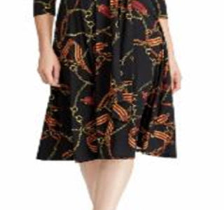 Ralph Lauren Women's Equestrian Print Jersey Dress Black Size 6 Petite