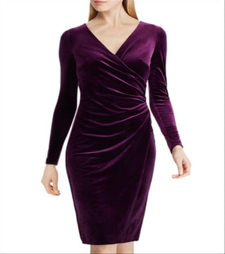 Ralph Lauren Women's Crossover V Neck Velvet Dress Purple Size 12