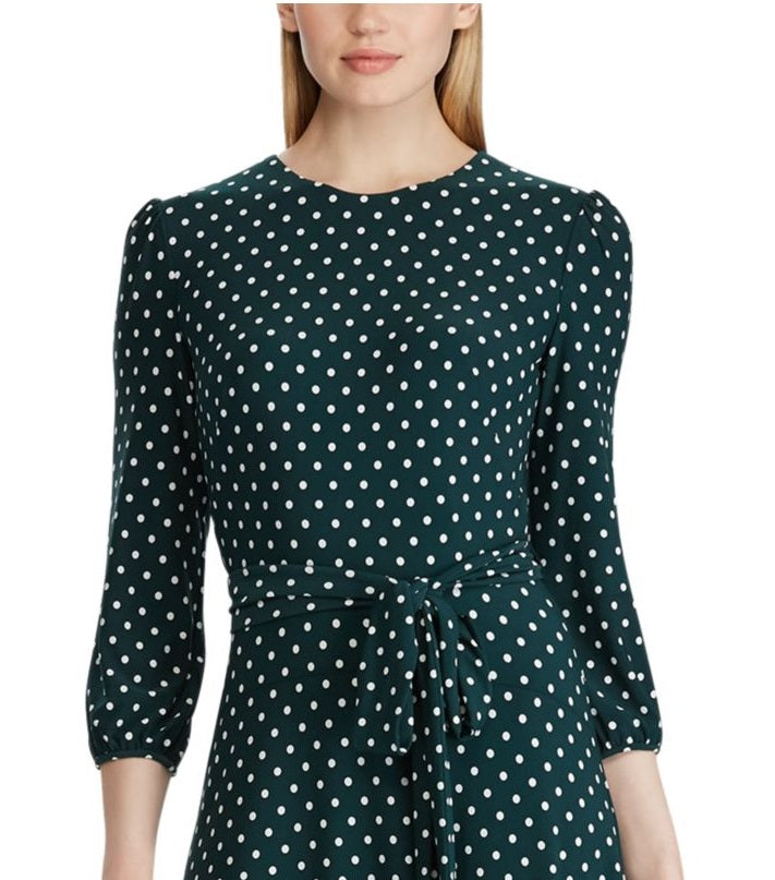 Ralph Lauren Women's Dress Polka Dot Belted Green Size 8