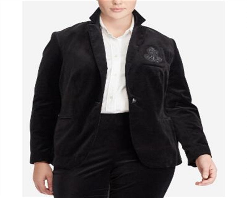 Ralph Lauren Women's Bullion Patch Corduroy Blazer Black Size 22W