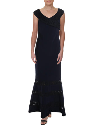 Ralph Lauren Women's Claudinah Off The Shoulder Lace Inset Evening Dress Blue Size 8