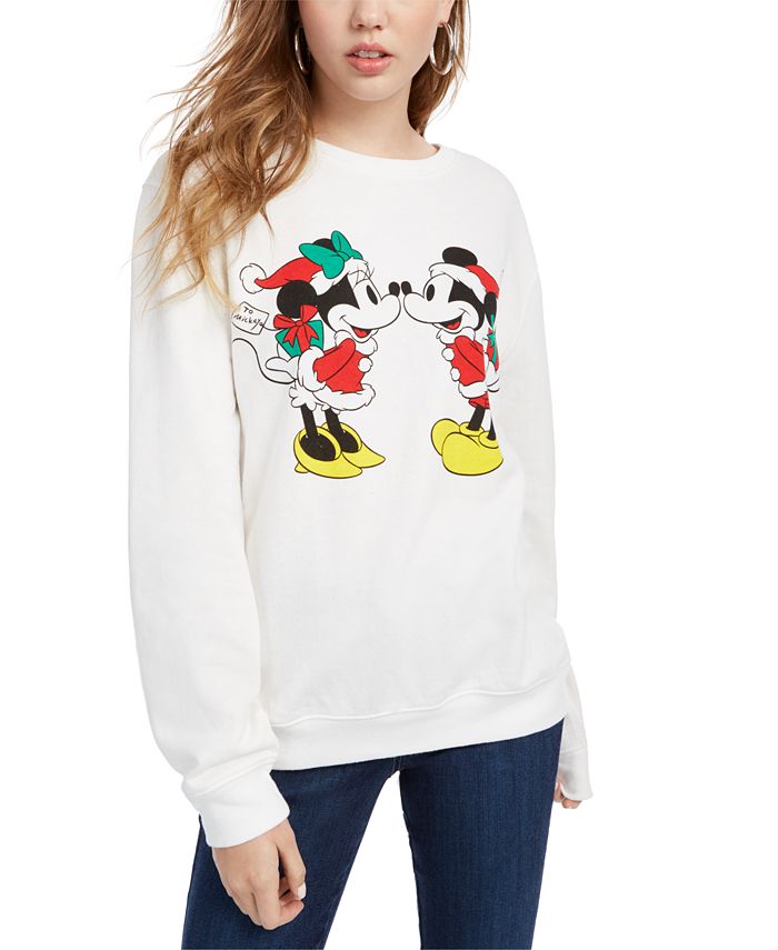 Disney Women's Mickey And Minnie Graphic Christmas Sweatshirt White Size X-Small