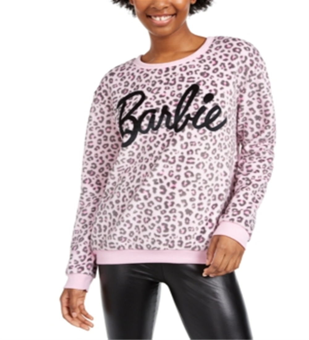 Love Tribe Junior's Barbie Leopard Print Plush Sweatshirt Pink Size X-Small