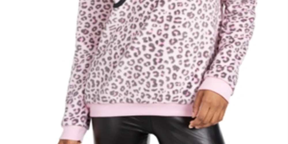Love Tribe Junior's Barbie Leopard Print Plush Sweatshirt Pink Size X-Small
