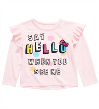 Hello Kitty Little Girl's Say Hello Ruffled Top Pink Size 4