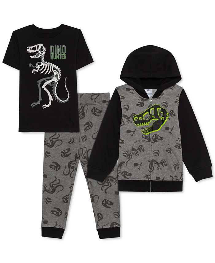 Jem Little Boy's 3 Pc Dino Hunter Hoodie T-Shirt & Joggers Set Gray Size 5