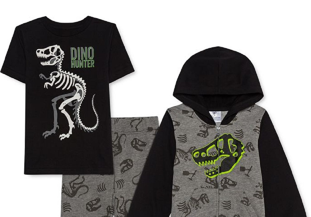 Jem Little Boy's 3 Pc Dino Hunter Hoodie T-Shirt & Joggers Set Gray Size 5