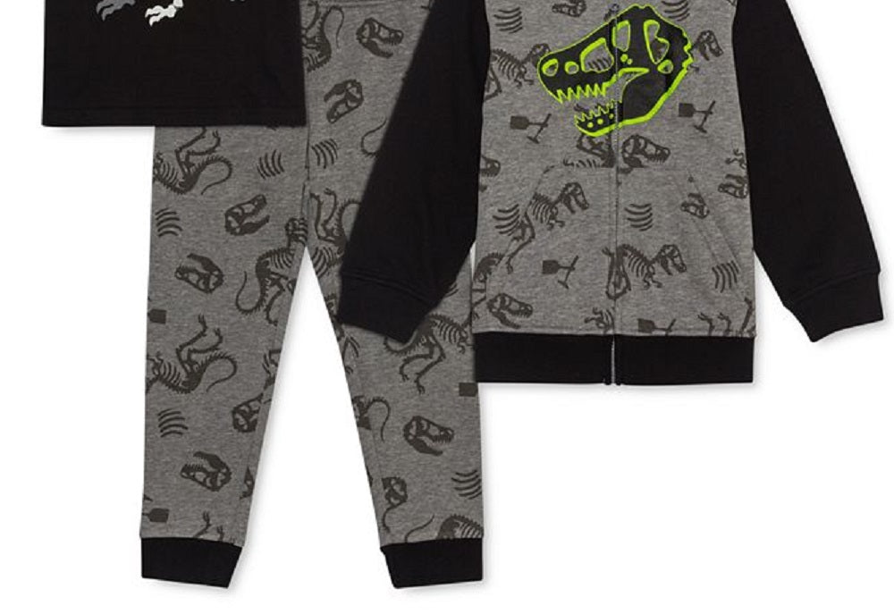 Jem Little Boy's 3 Pc Dino Hunter Hoodie T-Shirt & Joggers Set Gray Size 5