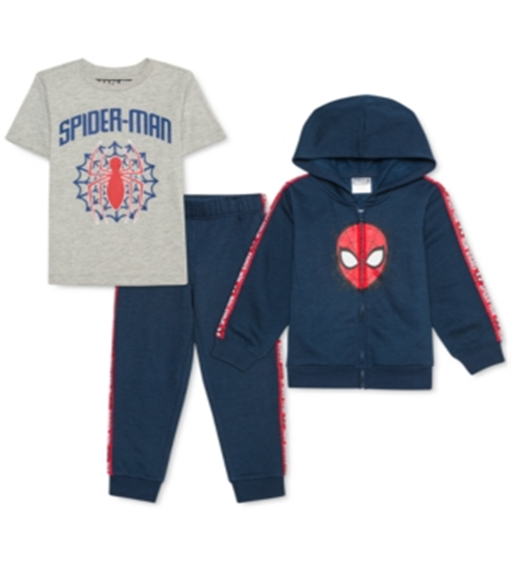 Marvel Little Boy's 3 Pc Spider Man Hoodie T-Shirt & Joggers Set Blue Size 4