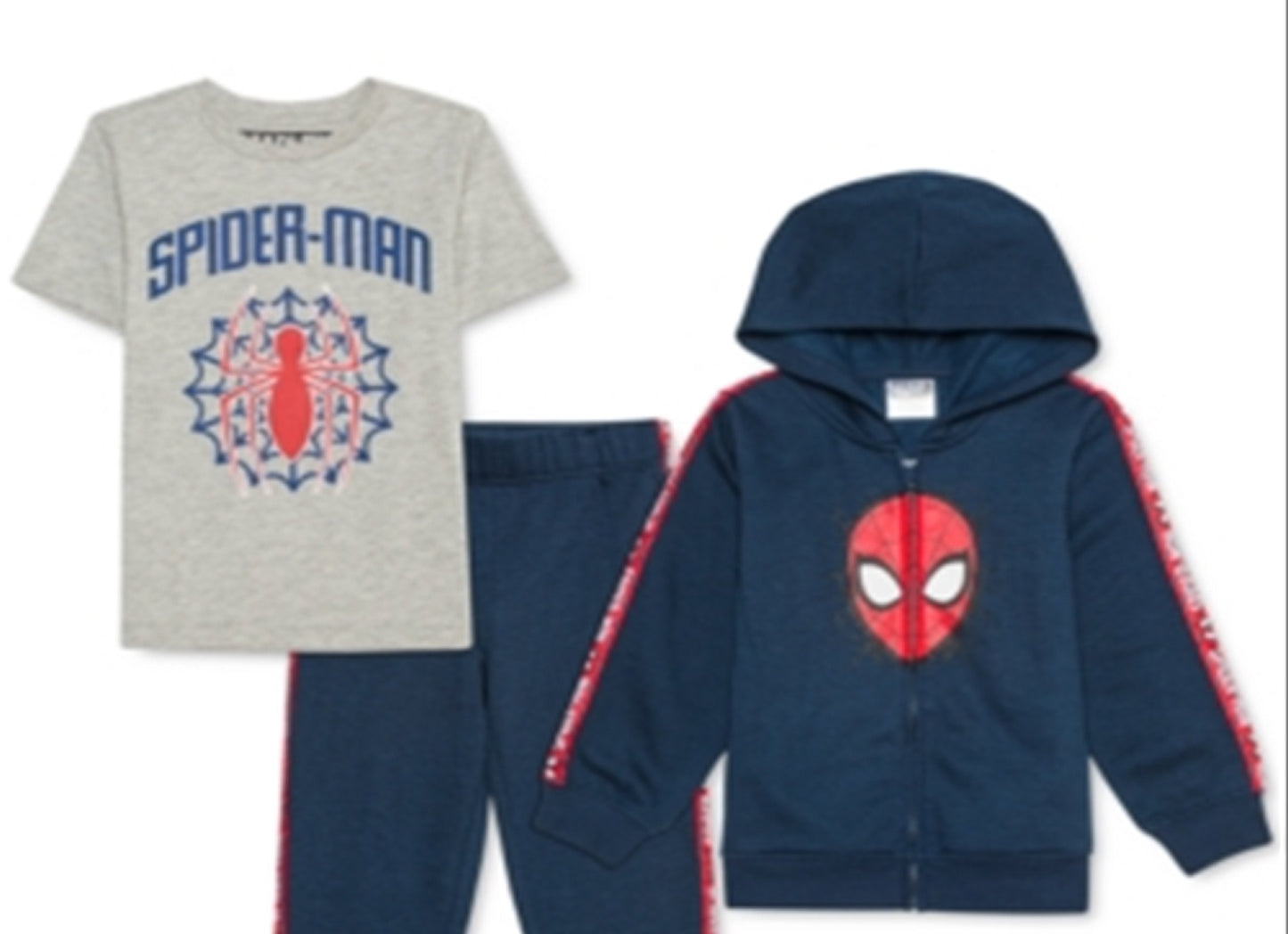 Marvel Little Boy's 3 Pc Spider Man Hoodie T-Shirt & Joggers Set Blue Size 4