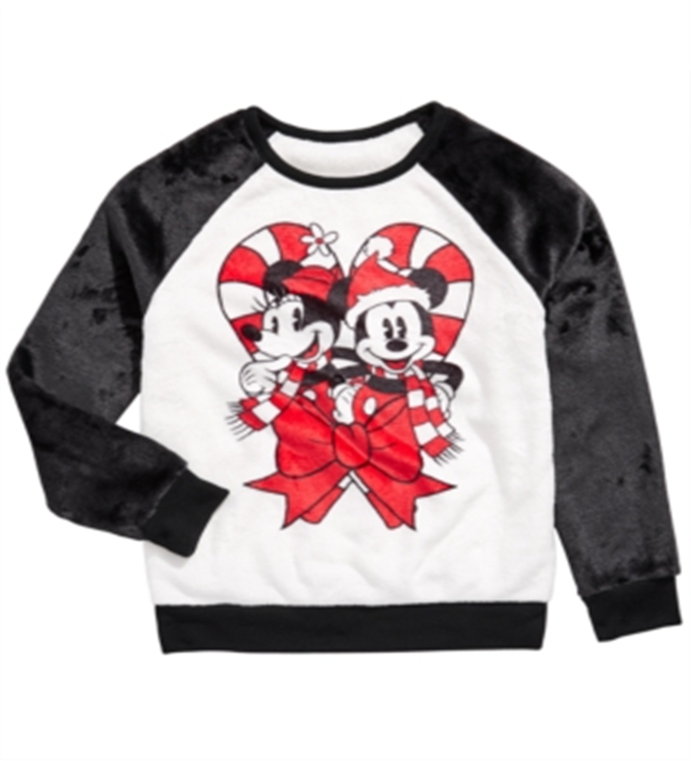 Disney Big Girl's Mickey & Minnie Mouse Candy Cane Sweatshirt White Size L