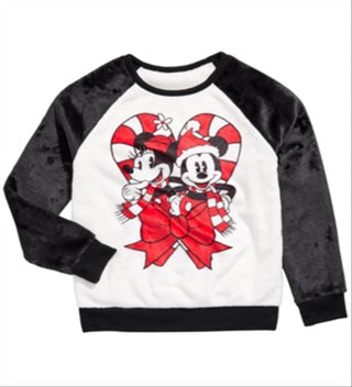 Disney Big Girl's Mickey & Minnie Mouse Candy Cane Sweatshirt White Size L