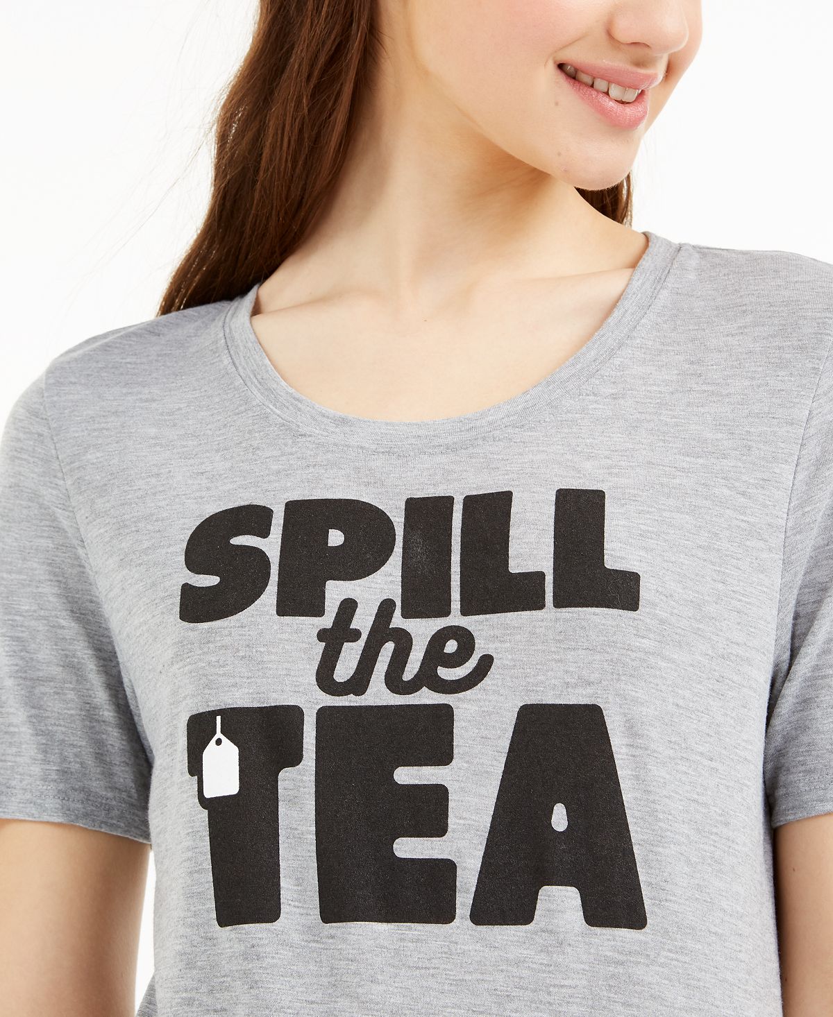 Love Tribe Junior's Spill the Tea Graphic T-Shirt Gray Size X-Large