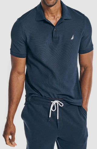 Nautica Men's Sustainably Crafted Classic Fit Deck Polo Shirt Blue Size Medium