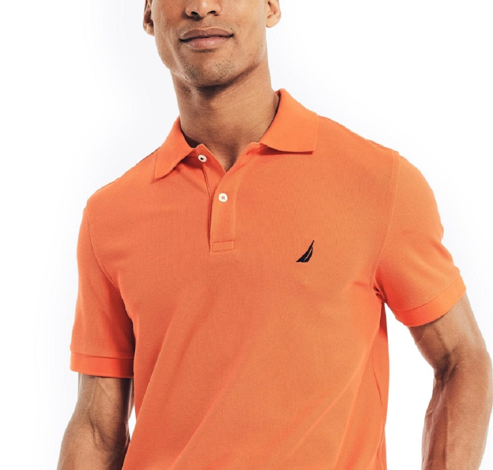 Nautica Men's Sustainably Crafted Classic Fit Deck Polo Shirt Orange Size Small