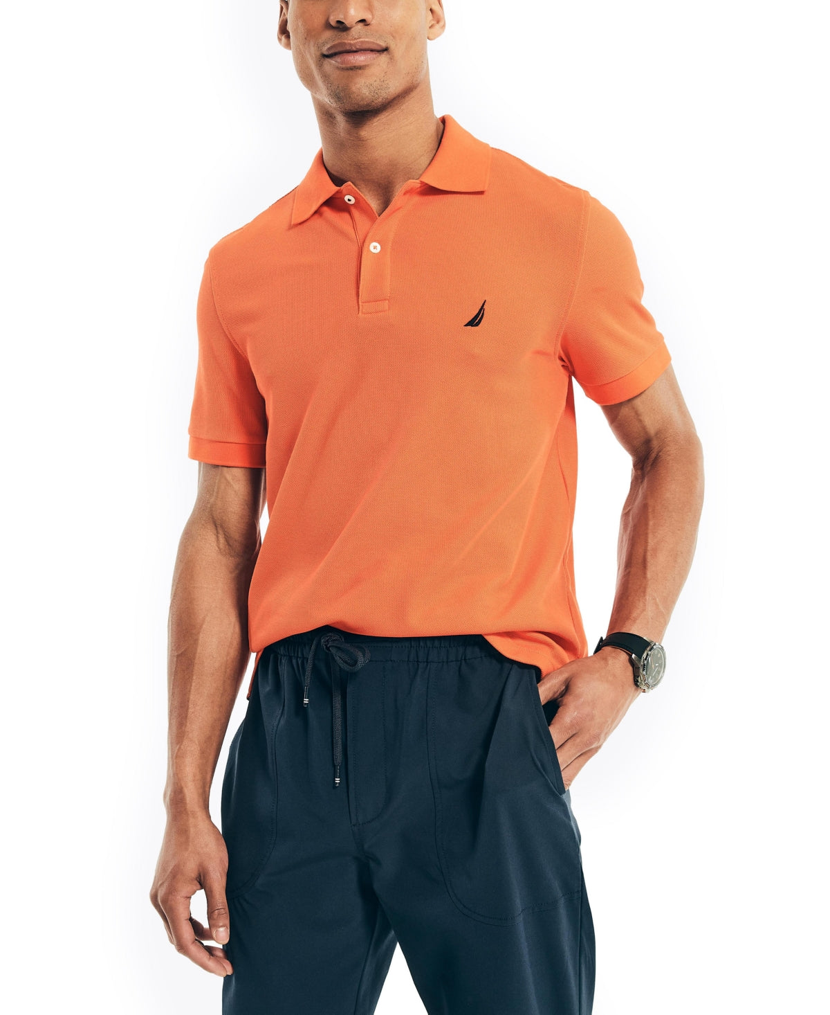 Nautica Men's Sustainably Crafted Classic Fit Deck Polo Shirt Orange Size Large