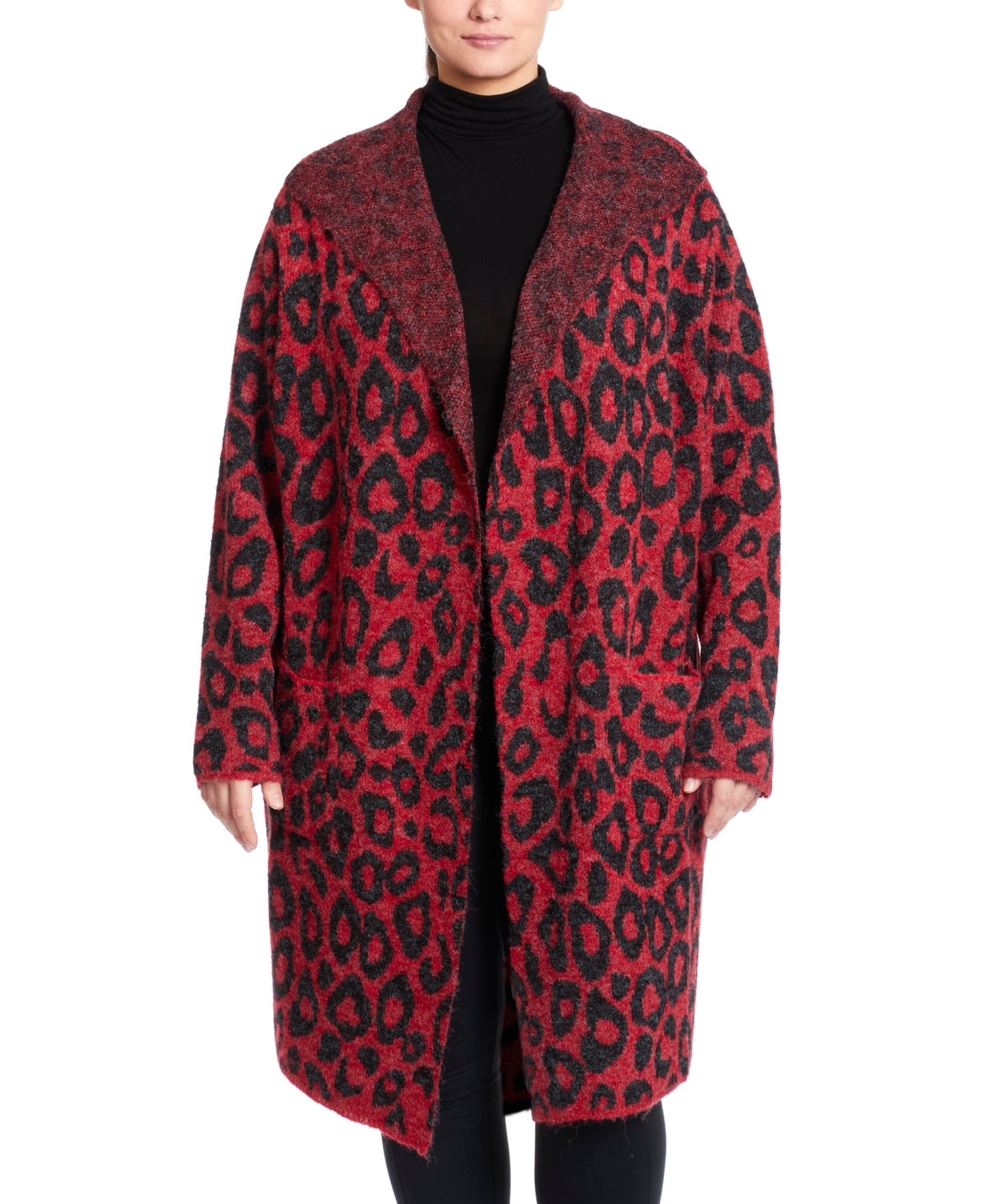 Joseph A Women's Drape Collar Coatigan Sweater Red Size 2X