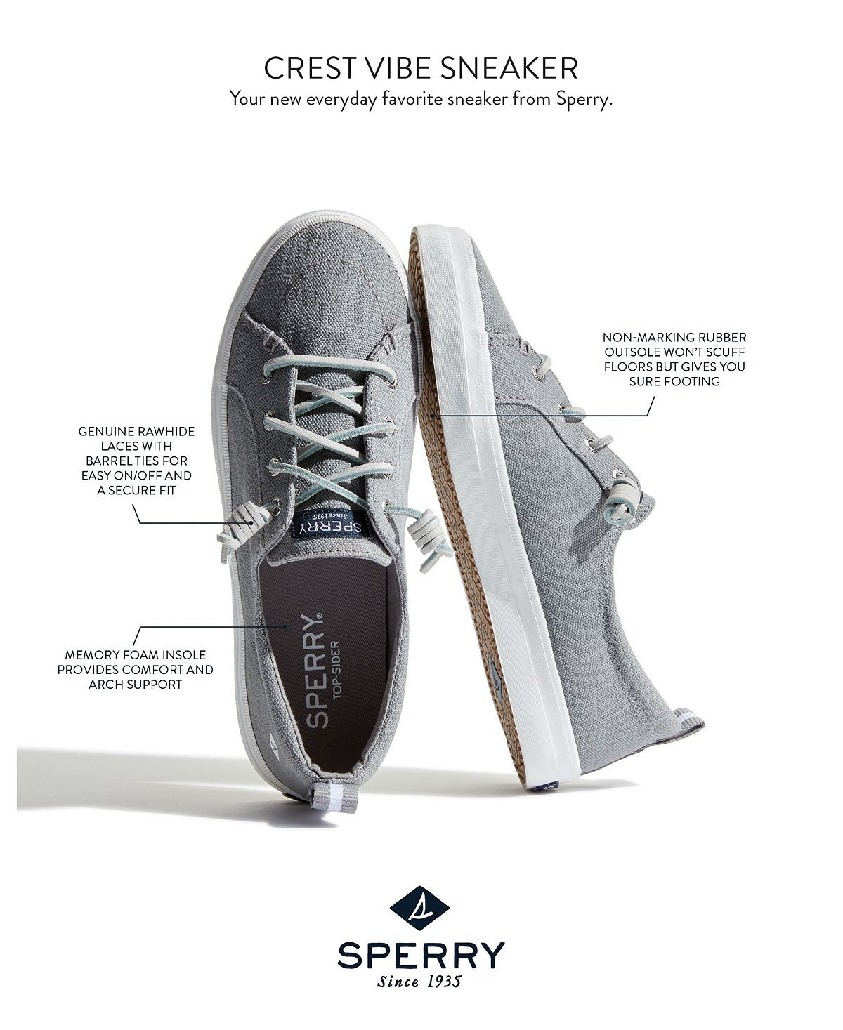 Sperry Women's Top Sider Crest Vibe Sneaker Gray Size 6 M
