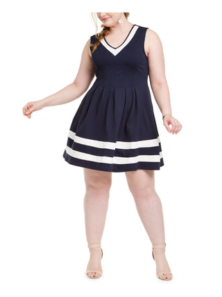 Monteau Women's Striped Skater Dress Blue Size XXX-Large