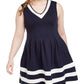 Monteau Women's Striped Skater Dress Blue Size XXX-Large