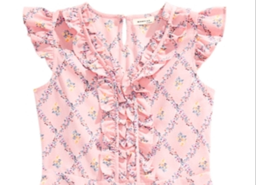 Monteau Big Girl's Floral Print Ruffle Top Pink Size Large