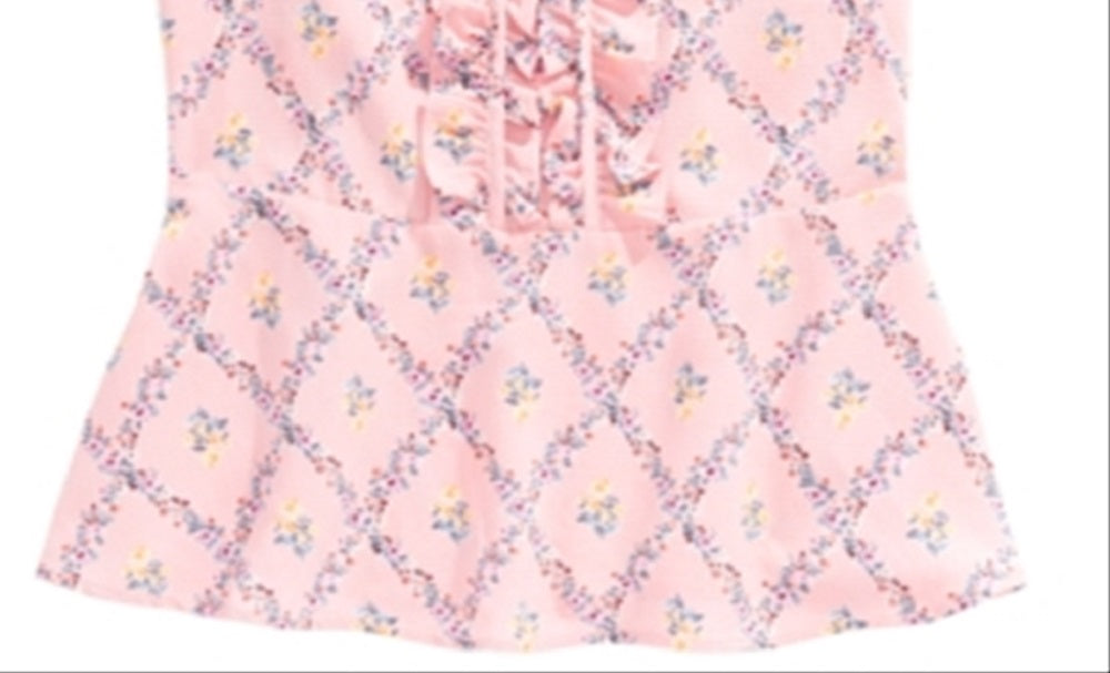 Monteau Big Girl's Floral Print Ruffle Top Pink Size Large