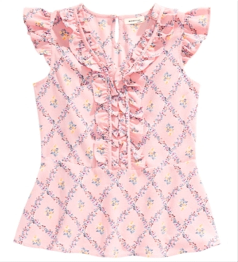 Monteau Big Girl's Floral Print Ruffle Top Pink Size Large