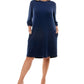 Monteau Women's Pocketed Jersey Knit 3/4 Sleeve Boat Neck Knee Length Shift Dress Blue Size 2X