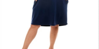 Monteau Women's Pocketed Jersey Knit 3/4 Sleeve Boat Neck Knee Length Shift Dress Blue Size 2X