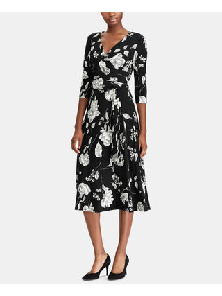 Ralph Lauren Women's Carlyn Floral Print Wear to Work Dress Black Size 18