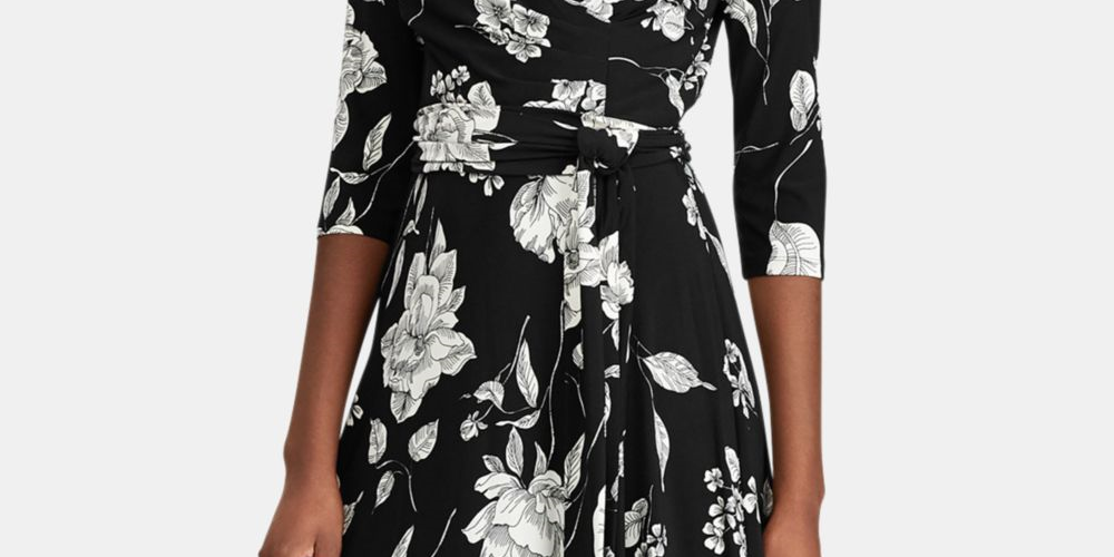 Ralph Lauren Women's Carlyn Floral Print Wear to Work Dress Black Size 18
