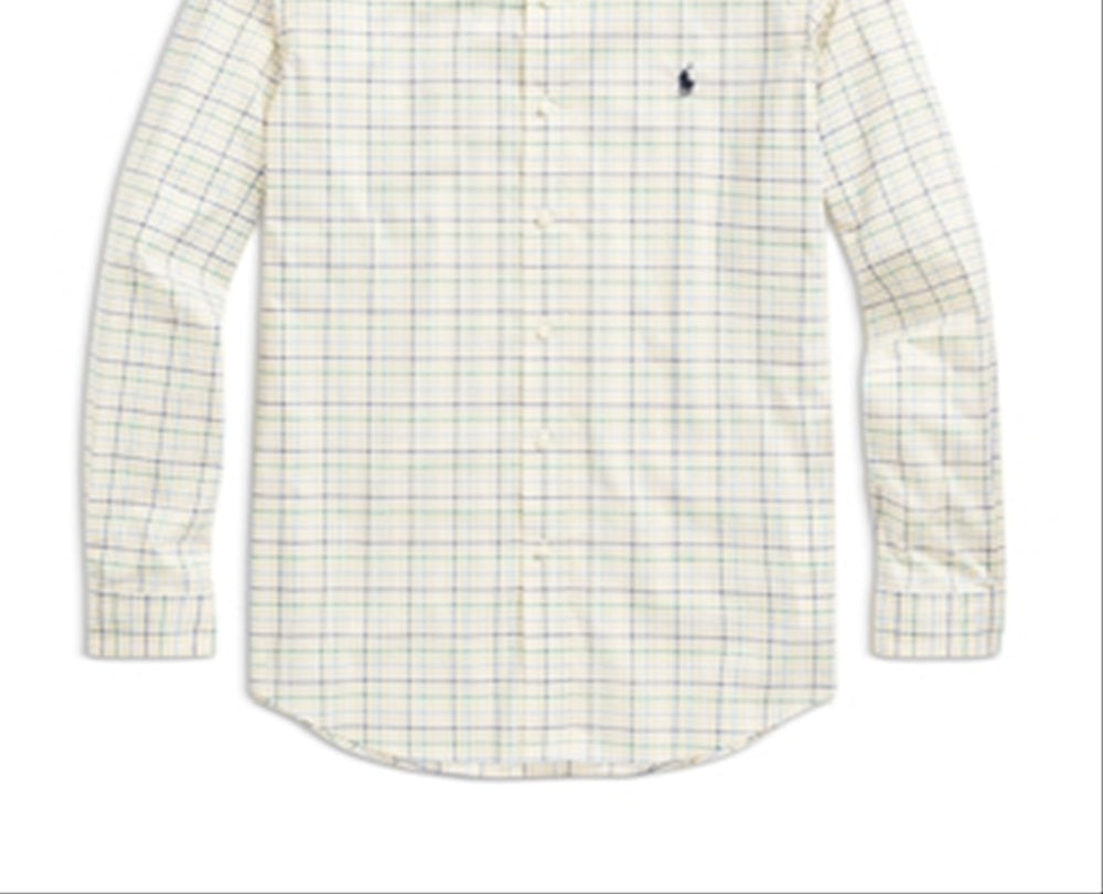 Polo Ralph Lauren Men's Cotton Stretch Poplin Check Classic Fit Button Down Shirt Yellow Size Small
