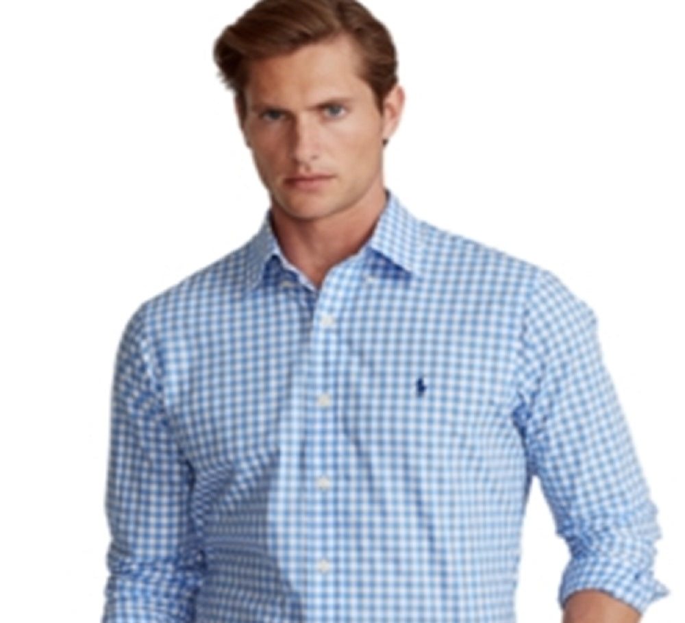 Polo Ralph Lauren Men's Classic Fit Gingham Poplin Shirt Blue Size Medium