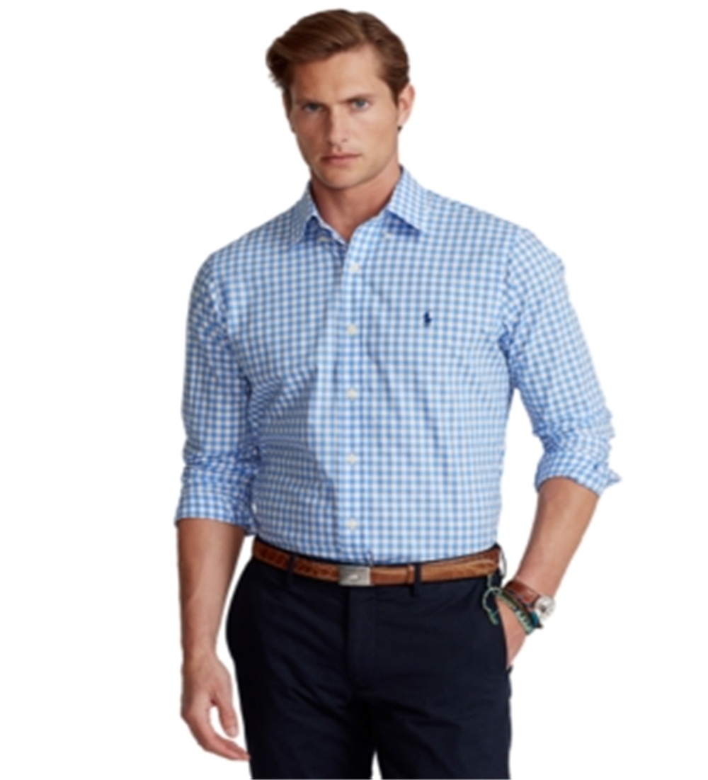 Polo Ralph Lauren Men's Classic Fit Gingham Poplin Shirt Blue Size Medium