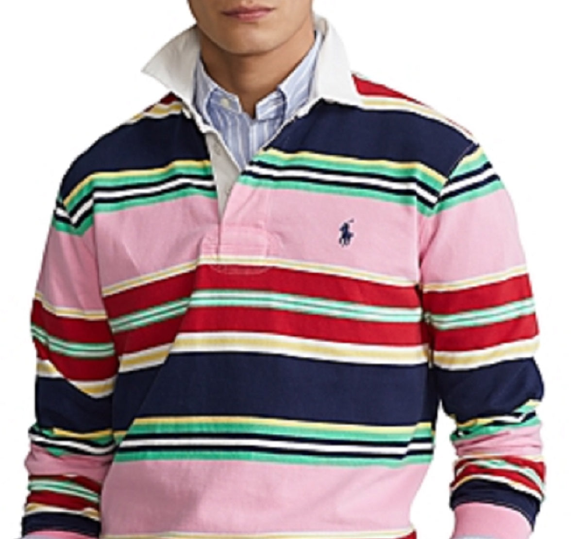 Polo Ralph Lauren Men's Classic Fit Logo Jersey Rugby Shirt Pink Size Large