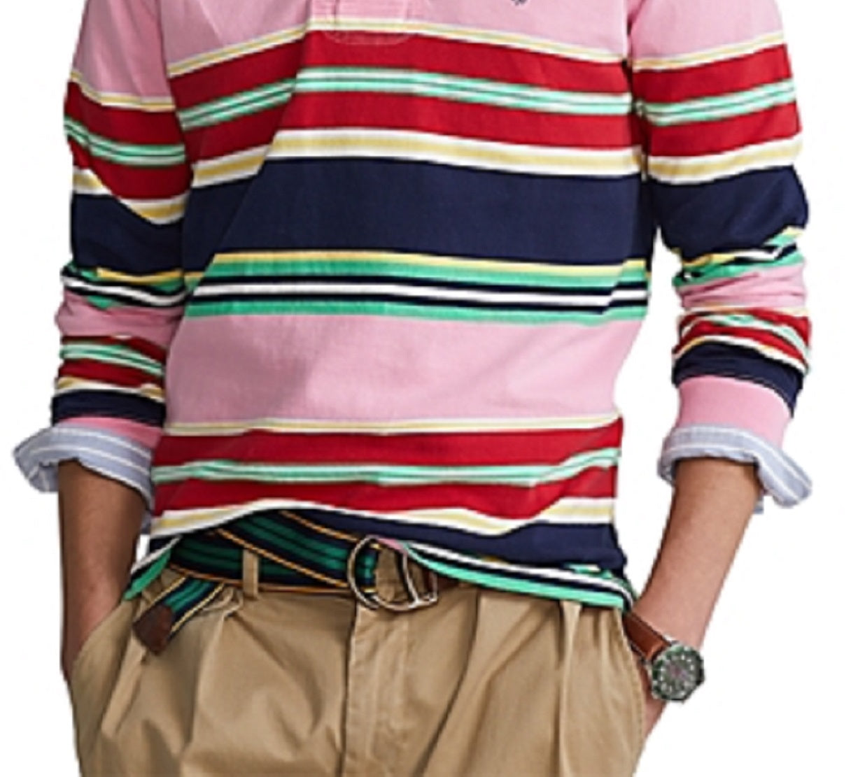 Polo Ralph Lauren Men's Classic Fit Logo Jersey Rugby Shirt Pink Size Large