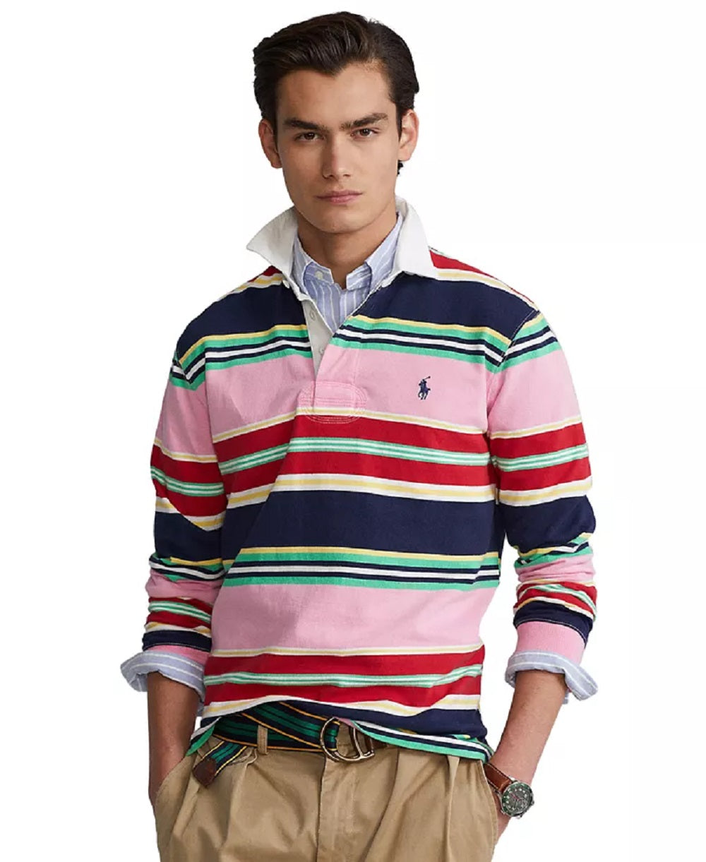 Polo Ralph Lauren Men's Classic Fit Logo Jersey Rugby Shirt Pink Size X-Large