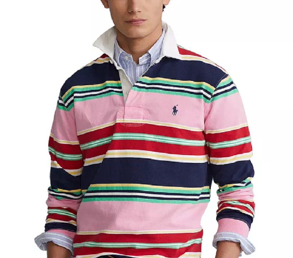 Polo Ralph Lauren Men's Classic Fit Logo Jersey Rugby Shirt Pink Size X-Large