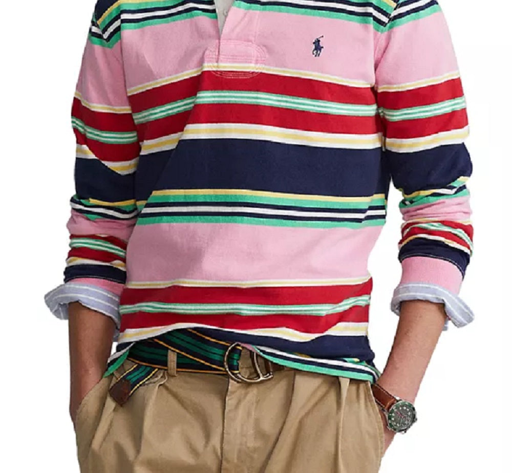 Polo Ralph Lauren Men's Classic Fit Logo Jersey Rugby Shirt Pink Size X-Large