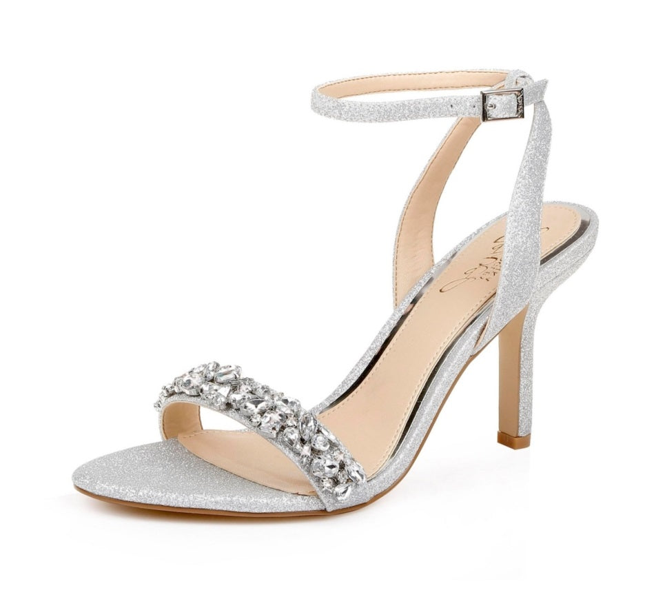 Badgley Mischka Women's Crystal Ankle Strap Sandal Gray Size 10 M