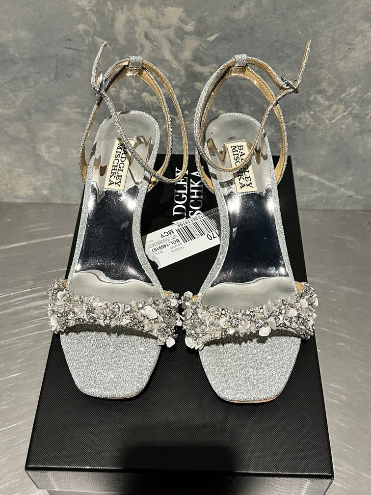 Badgley Mischka Women's Telissa Embellished Two-Piece Dress Sandals - Silver Metallic Textile Size 7