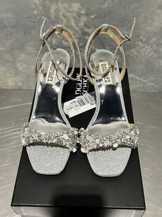Badgley Mischka Women's Telissa Embellished Two-Piece Dress Sandals - Silver Metallic Textile Size 7