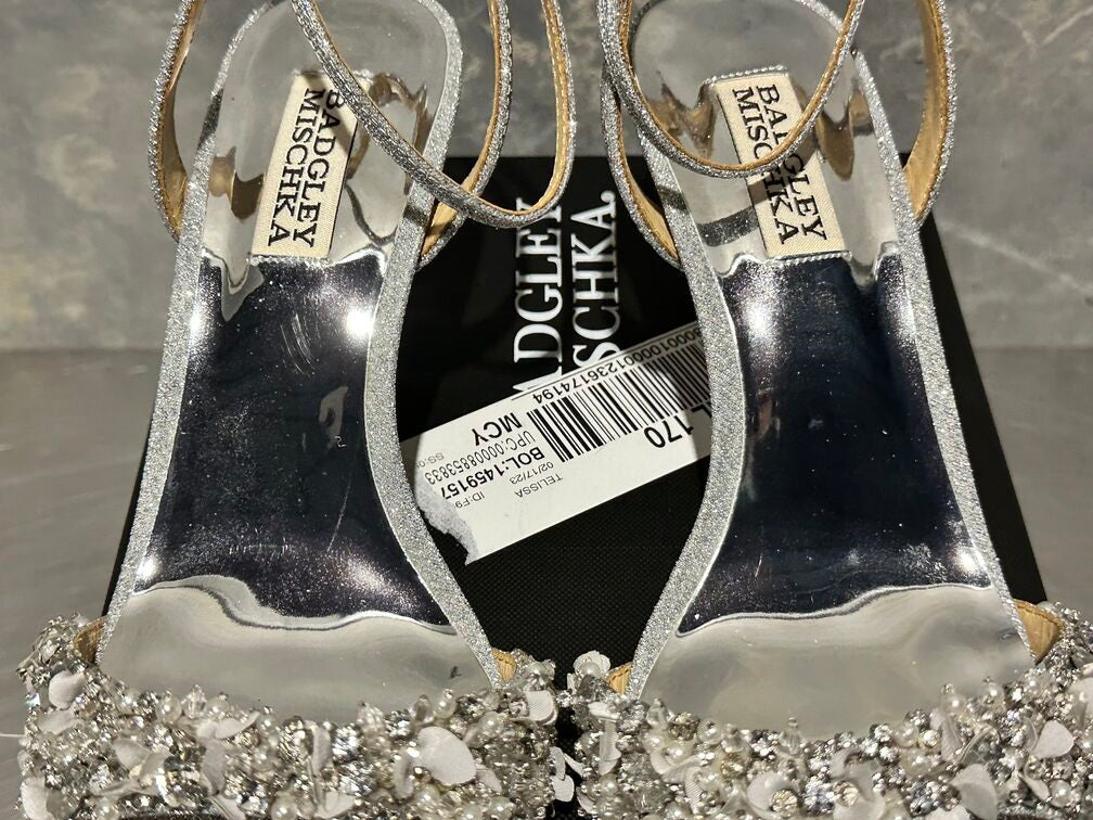Badgley Mischka Women's Telissa Embellished Two-Piece Dress Sandals - Silver Metallic Textile Size 7