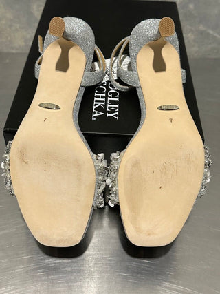 Badgley Mischka Women's Telissa Embellished Two-Piece Dress Sandals - Silver Metallic Textile Size 7
