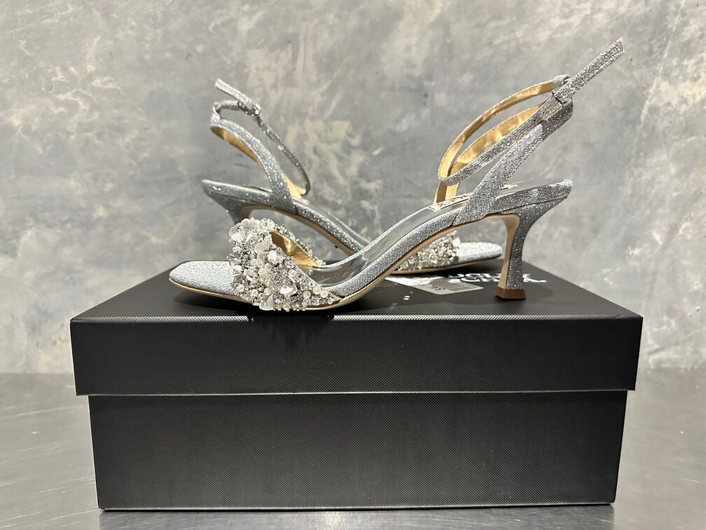 Badgley Mischka Women's Telissa Embellished Two-Piece Dress Sandals - Silver Metallic Textile Size 7