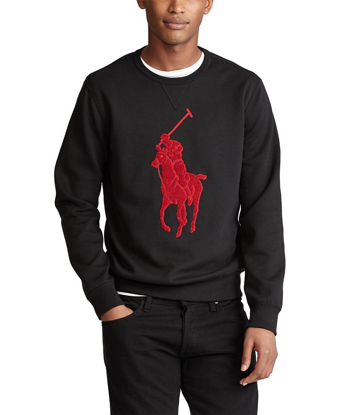 Ralph Lauren Men's Double Knit Big Pony Crew Neck Sweatshirt Black Size X-Small