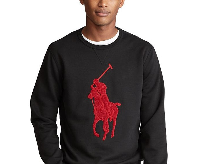 Ralph Lauren Men's Double Knit Big Pony Crew Neck Sweatshirt Black Size X-Small