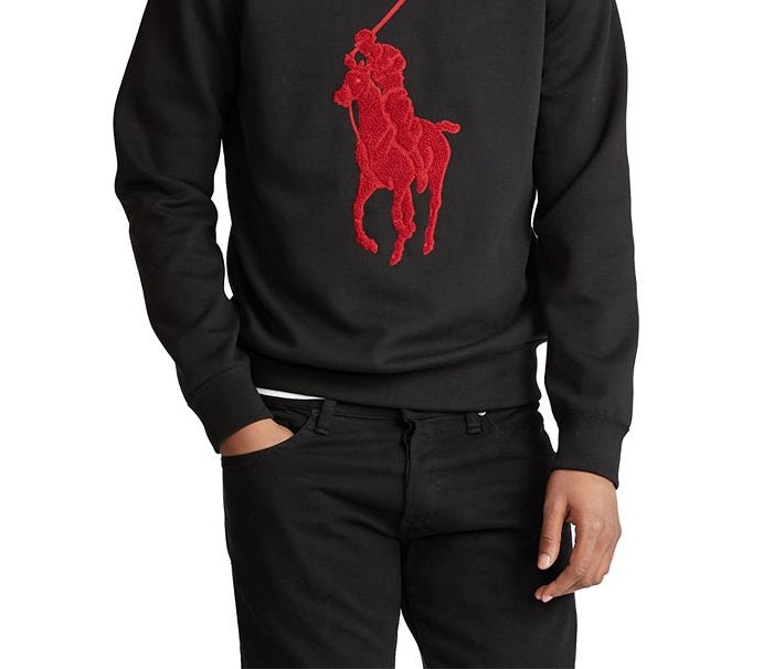 Ralph Lauren Men's Double Knit Big Pony Crew Neck Sweatshirt Black Size X-Small