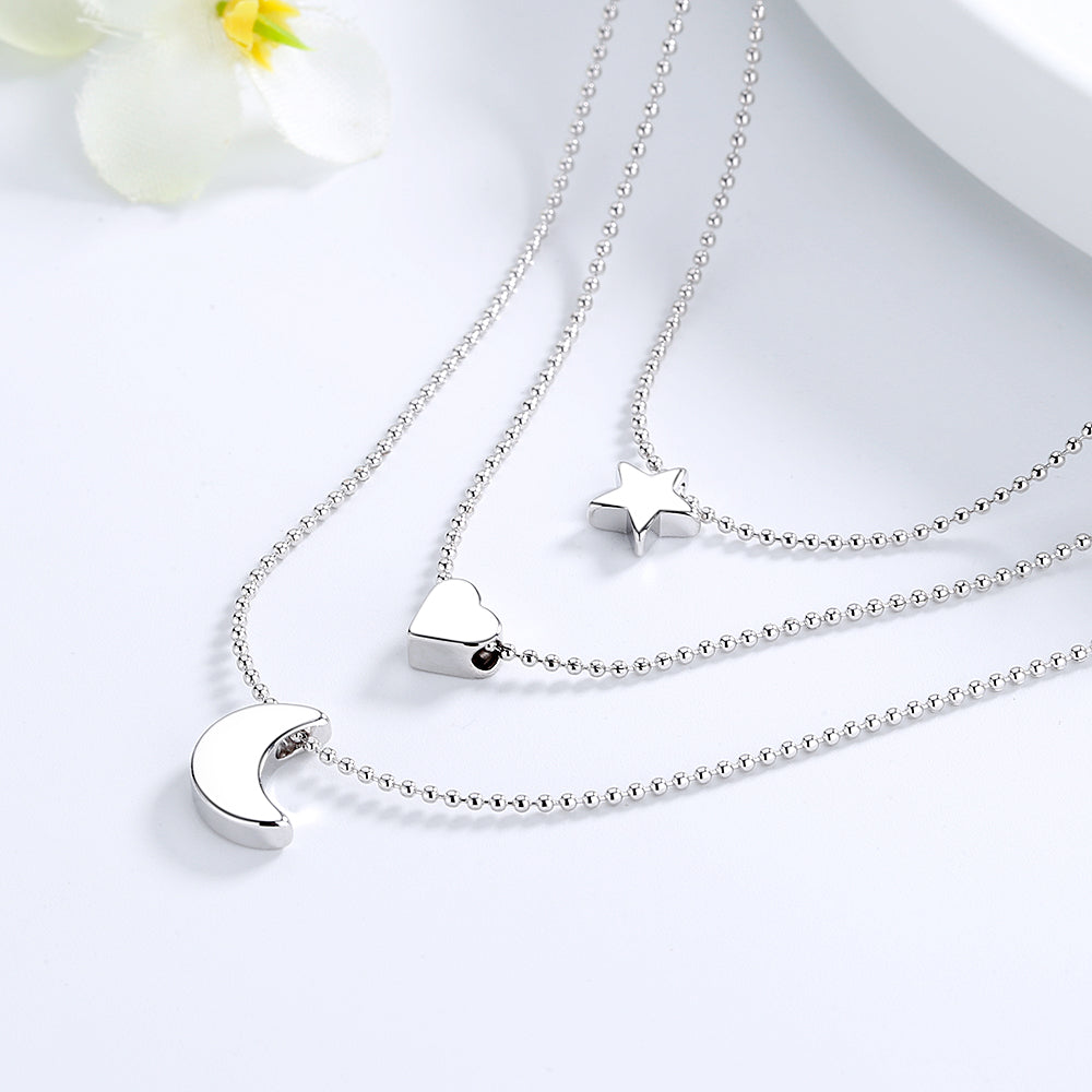 14K Gold and Sterling Silver Star Heart & Moon Necklace